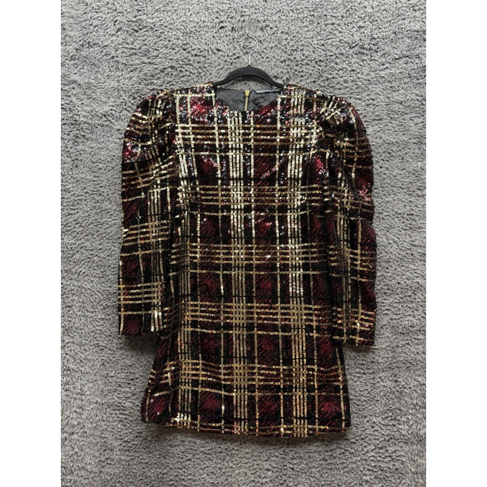 Marco Bologna Sequin Plaid Long Sleeve Mini Dress Multicolor Womens Size 44 IT
